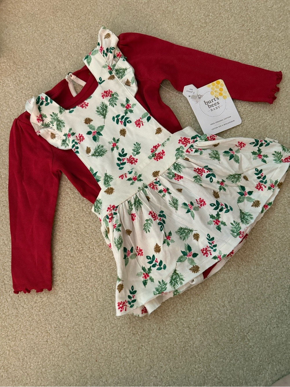 Burt's Bees Baby Eggshell Floral Dress with Red Bodysuit